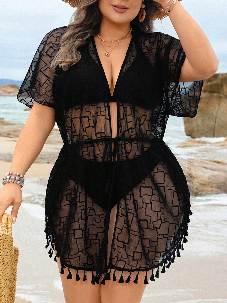 Vintage Fashion Plus Size - Plus Size Beach Women's Sheer Tassel