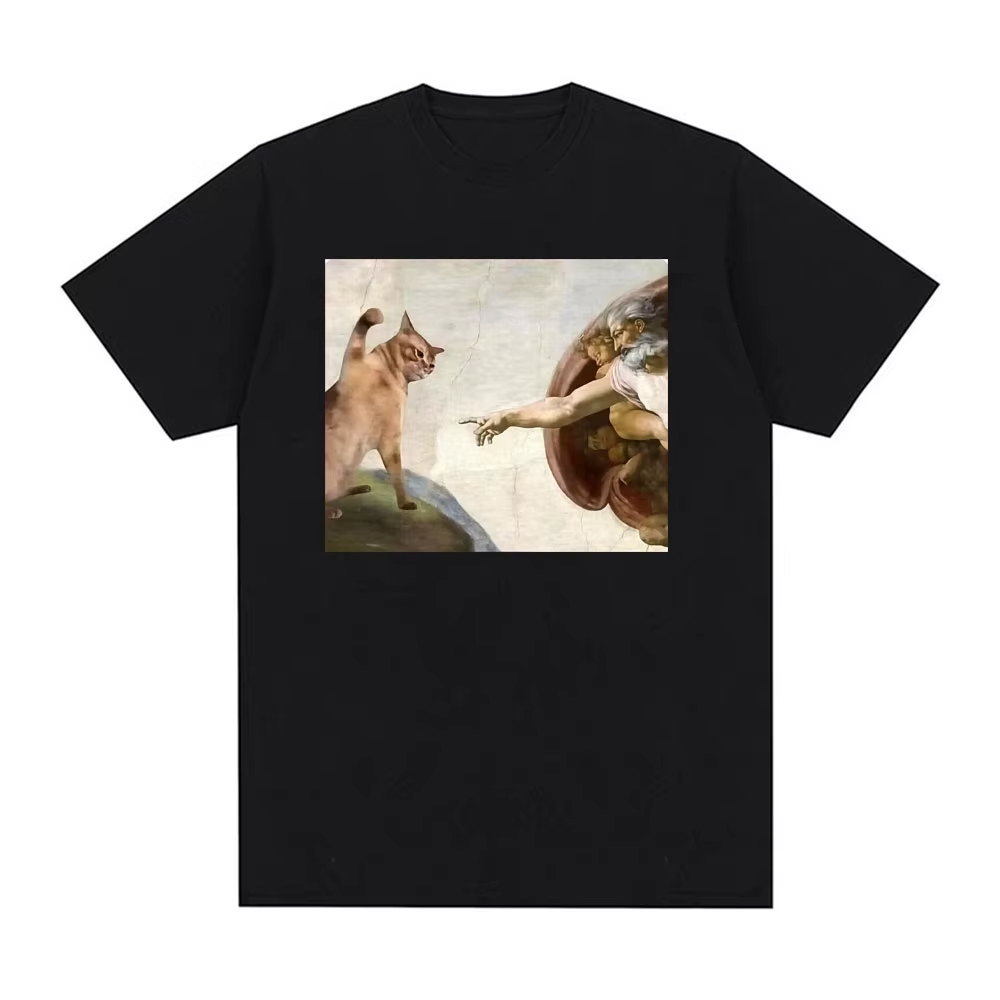 Vintage Fashion Illustration - Renaissance Michelangelo Creation Painting Funny Cat