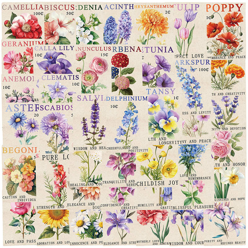 Vintage Fashion Magazine - 50PCS Vintage Flower Postage Stamp Graffiti