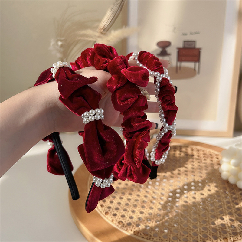 French Vintage Fashion - Vintage French Red Velvet Pearl Bow