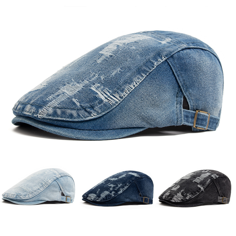 Fashion Men Ripped Denim Beret - Vintage Fashion Nz avis et prix