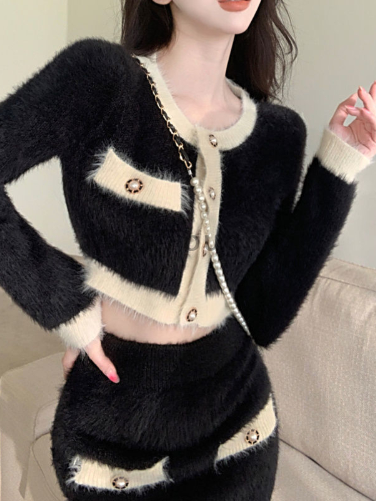 Winter Fluffy Knit 2 Piece Set - French Vintage Fashion avis et prix