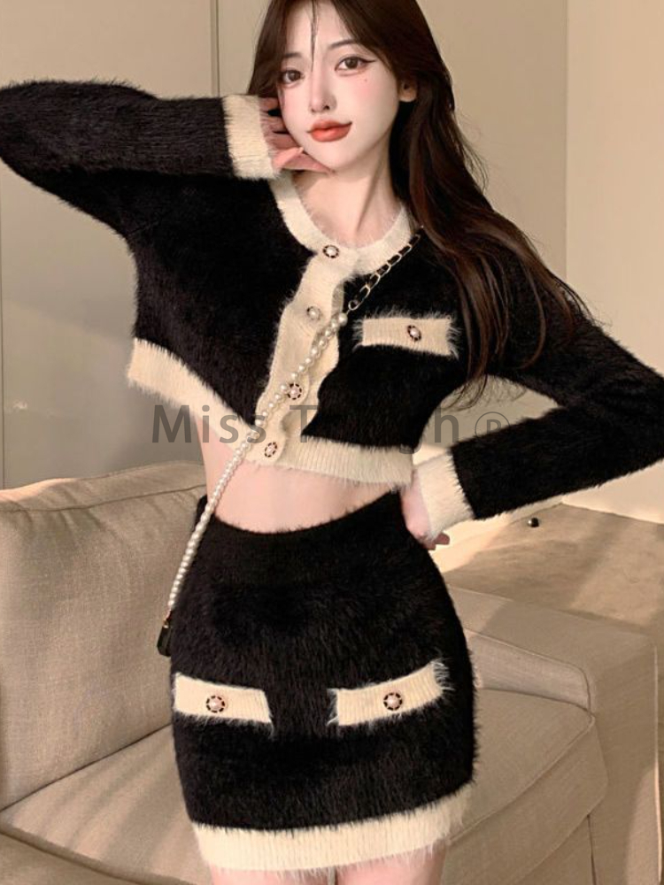 Winter Fluffy Knit 2 Piece Set - French Vintage Fashion avis et prix